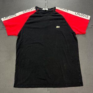 Lacoste Mens Black & Red Raglan T-Shirt With Logo & Printed Shoulders Size L